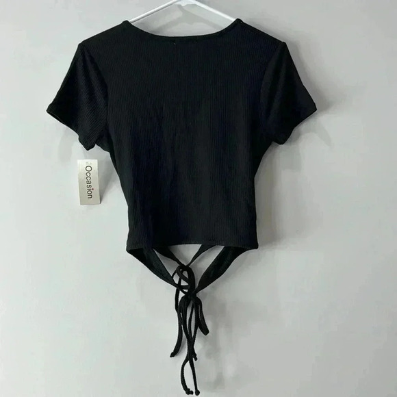 Occasion Black Ribbed Crop Top XL NWT V-Neck Front Ties - Picture 8 of 11